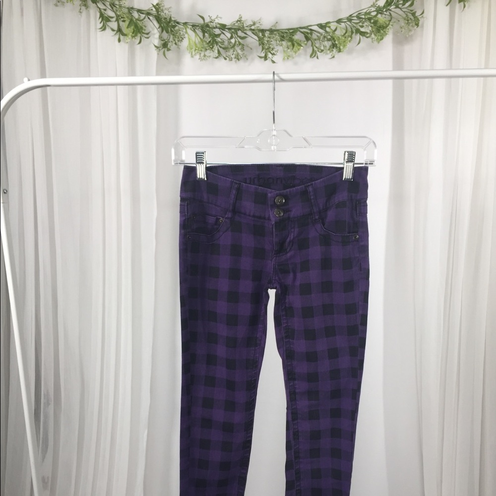 Purple and Black Plaid Skinny Jeans